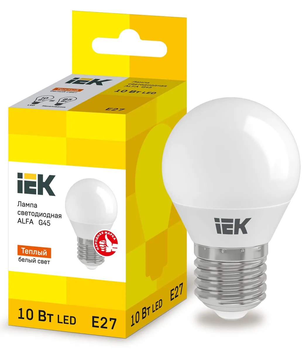 Лампа светодиодная ALFA 10Вт G45 шар 3000К E27 230В IEK LLA-G45-10-230-30-E27