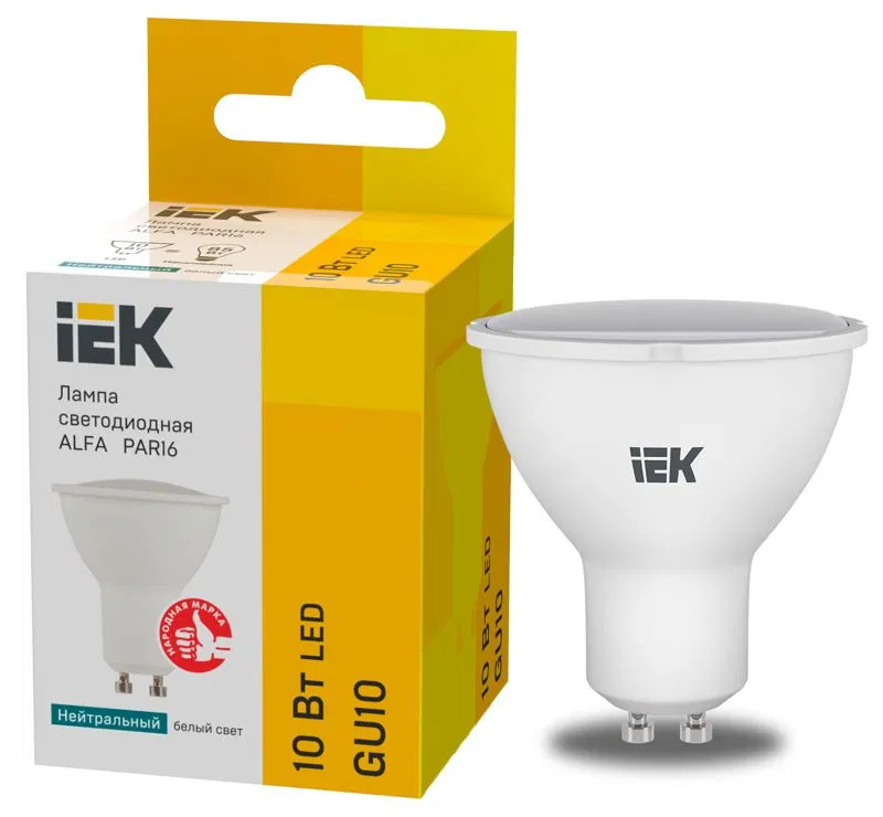 Лампа светодиодная Alfa 10Вт PAR16 софит 4000К GU10 230В (6шт) IEK LLA-PAR16-10-230-4-GU10-6