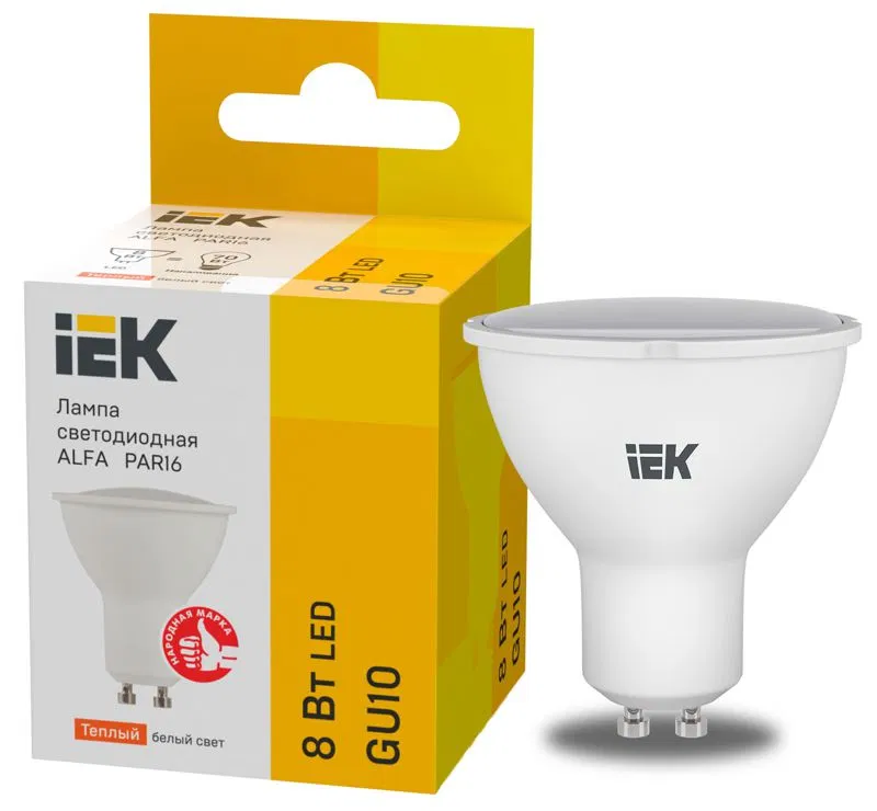 Лампа светодиодная Alfa 8Вт PAR16 софит 3000К GU10 230В (6шт) IEK LLA-PAR16-8-230-3-GU10-6