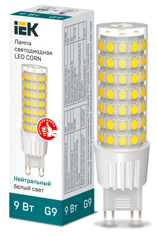 Лампа светодиодная Corn 9Вт капсульная 4000К нейтр. бел. G9 230В керамика IEK LLE-Corn-9-230-40-G9 LLE-CORN-9-230-40-G9