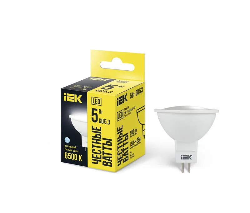 Лампа светодиодная MR16 софит 5Вт 230В 6500К GU5.3 IEK LLE-MR16-5-230-65-GU5