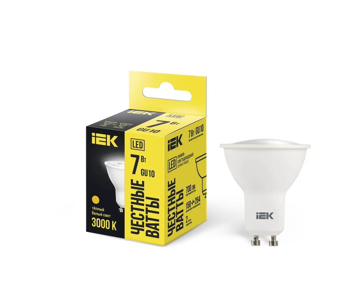 Лампа LED PAR16 софит 7Вт 230В 3000К GU10 IEK LLE-PAR16-7-230-30-GU10 IEK