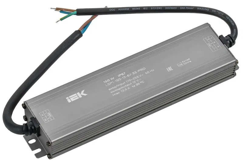 Драйвер LED ИПСН-PRO 5050 150Вт 12В блок-шнуры IP67 IEK LSP1-150-12-67-33-PRO