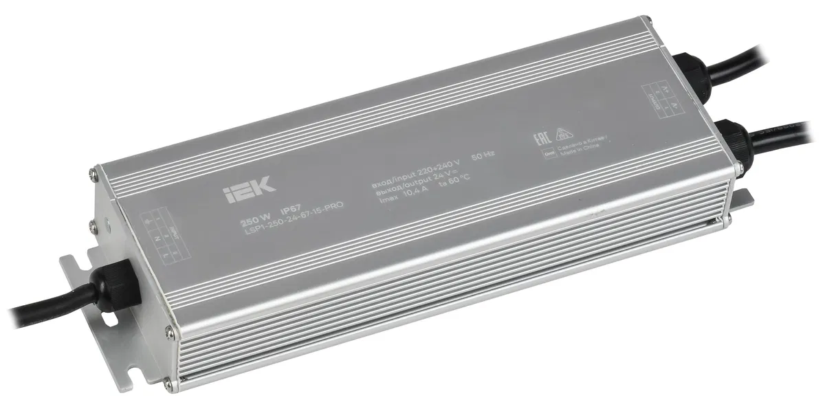 Драйвер LED ИПСН-PRO 250Вт 24В блок - шнуры IP67 IEK LSP1-250-24-67-15-PRO