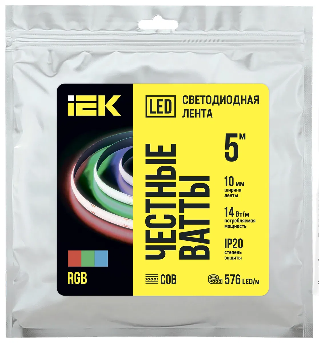 Лента светодиодная 5м COB 576LED/м 14Вт/м IP20 ширина 10мм 24В RGB IEK LSR11-3-576-20-3-05