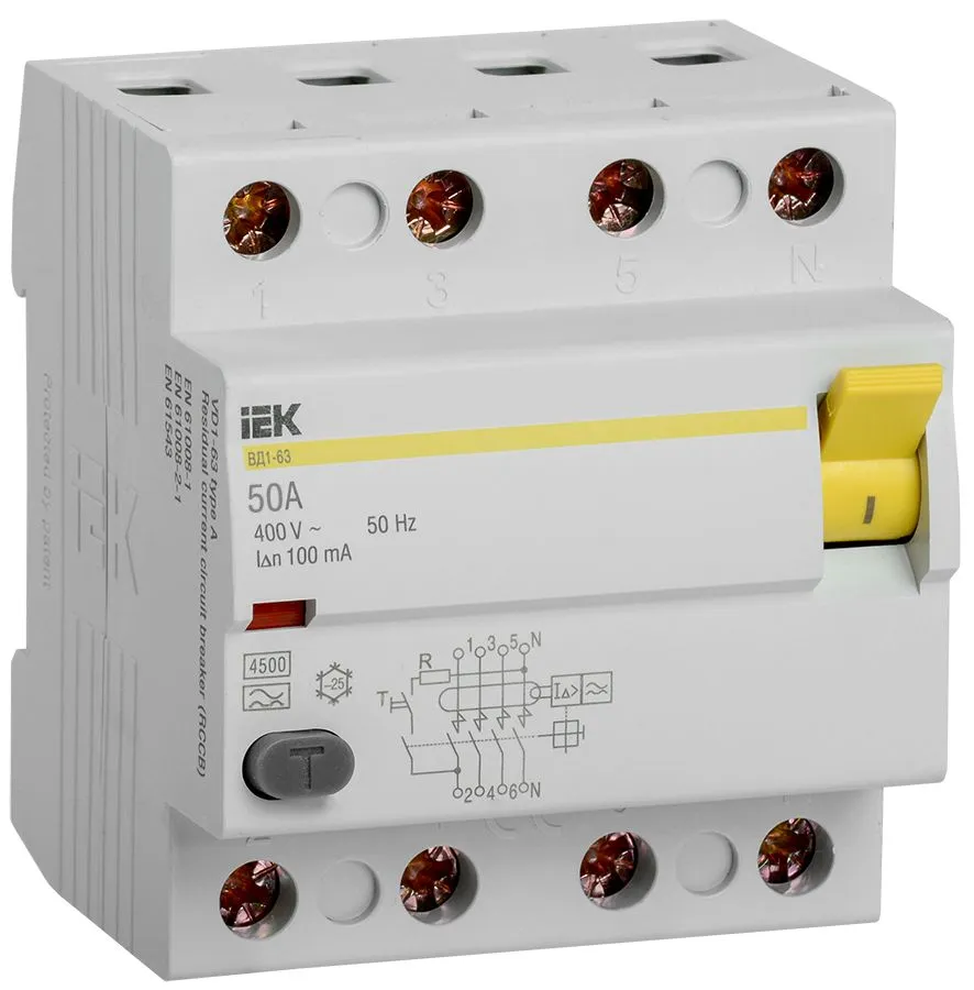 УЗО ВД1-63 4Р 50А 100мА тип А IEK MDV11-4-050-100 IEK