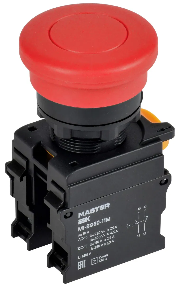 Кнопка "Грибок" без фиксации d=22мм 1NO+1NC красная MASTER IEK MI-BG60-11M-3-21-K04