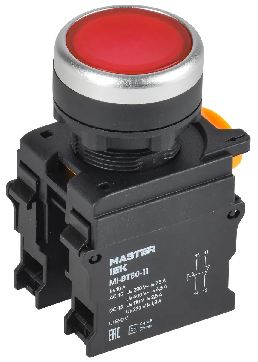 Кнопка d=22мм 1NO+1NC красная MASTER IEK MI-BT60-11-3-22-K04