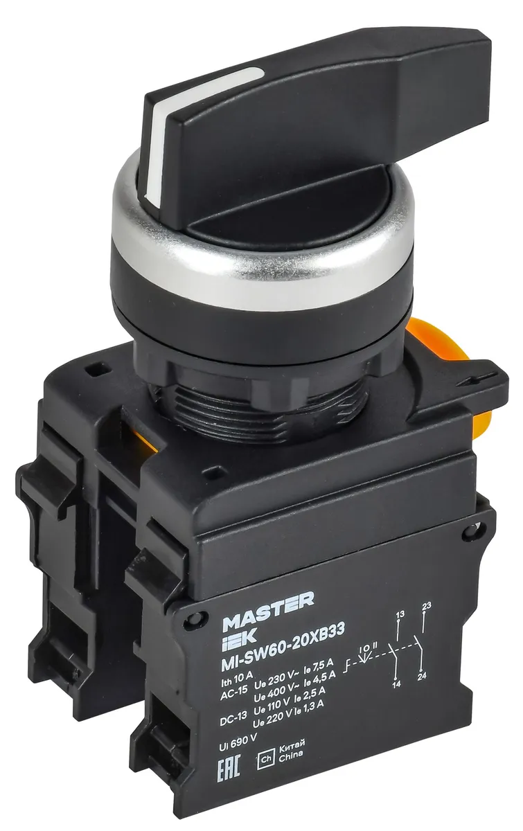Переключатель длинная ручка на 3 положения возвратный 2NO MASTER MI-SW60-20XB33-4-25-3-K02 IEK