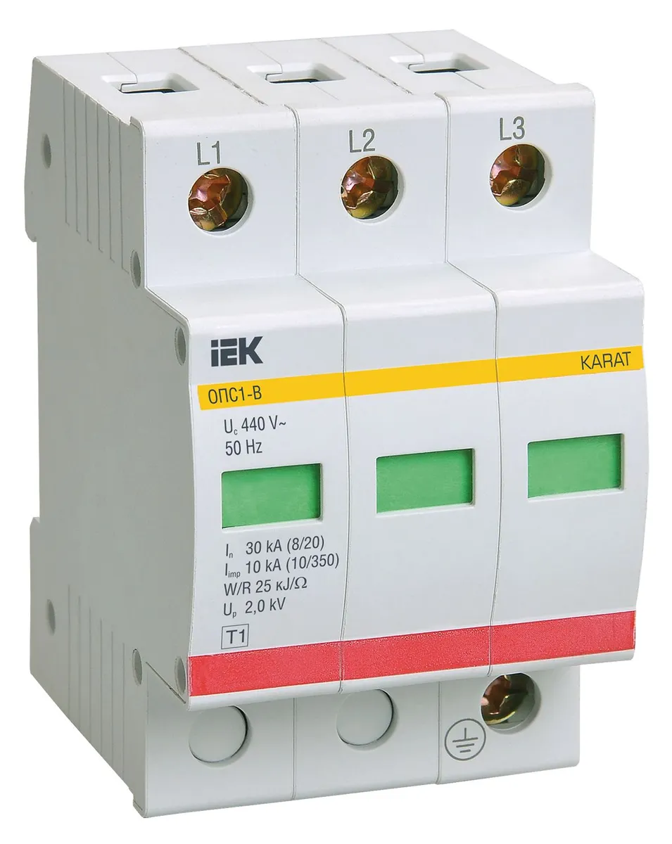 Ограничитель перенапряжения ОПС1-B 3P KARAT IEK MOP20-3-B