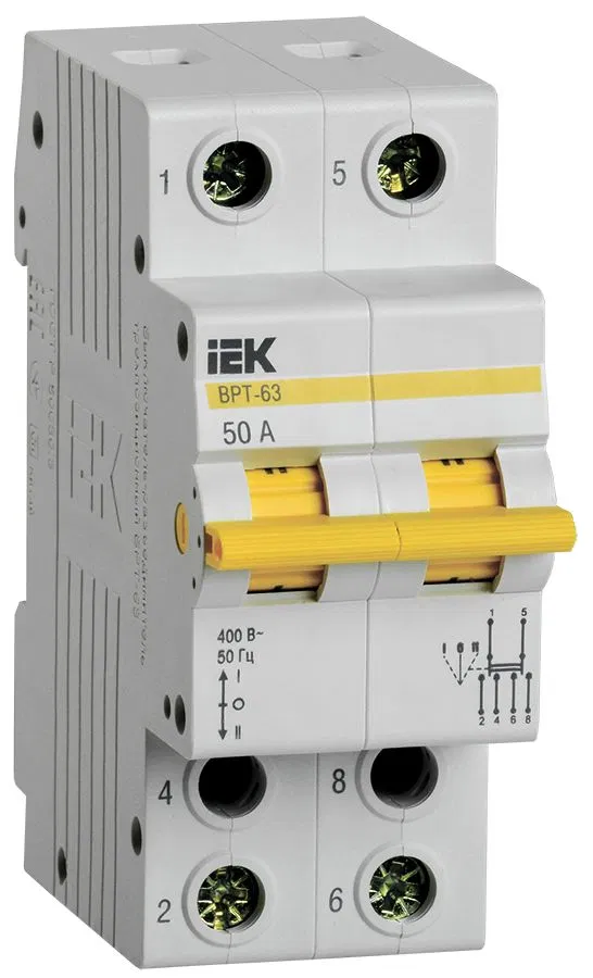 Выключатель-разъединитель трехпозиционный ВРТ-63 2P 50А IEK MPR10-2-050