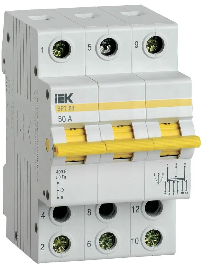 Выключатель-разъединитель трехпозиционный ВРТ-63 3P 50А IEK MPR10-3-050