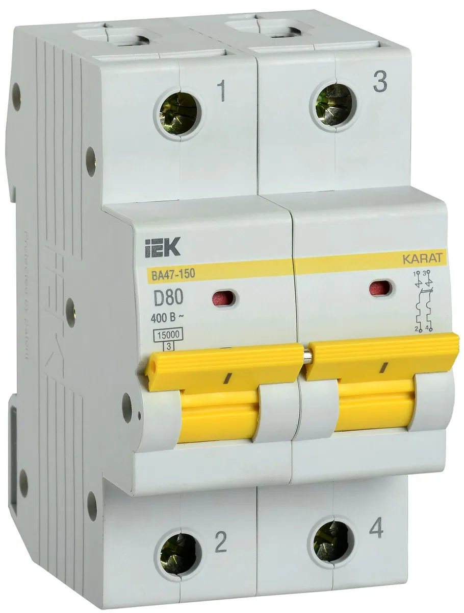 KARAT Автоматический выключатель ВА47-150 2P D 80А 15кА IEK MVA50-2-080-D