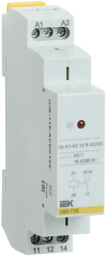 Реле промежуточное модульное OIR 1 контакт 16А 12В AC/DC IEK OIR-116-ACDC12V
