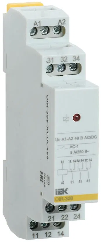 Реле промежуточное модульное OIR 3 контакта 8А 48В AC/DC IEK OIR-308-ACDC48V