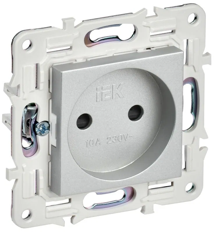 Розетка SKANDY 10А без заземл. защ. шторки SK-R01S серебр. IEK SK-R13-10-K23
