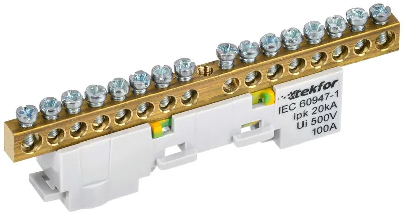 Шина PE "земля" неизол. на универс. держ. 6х9-16-Ж TEKFOR IEK TF-NN10-16-DL-K05