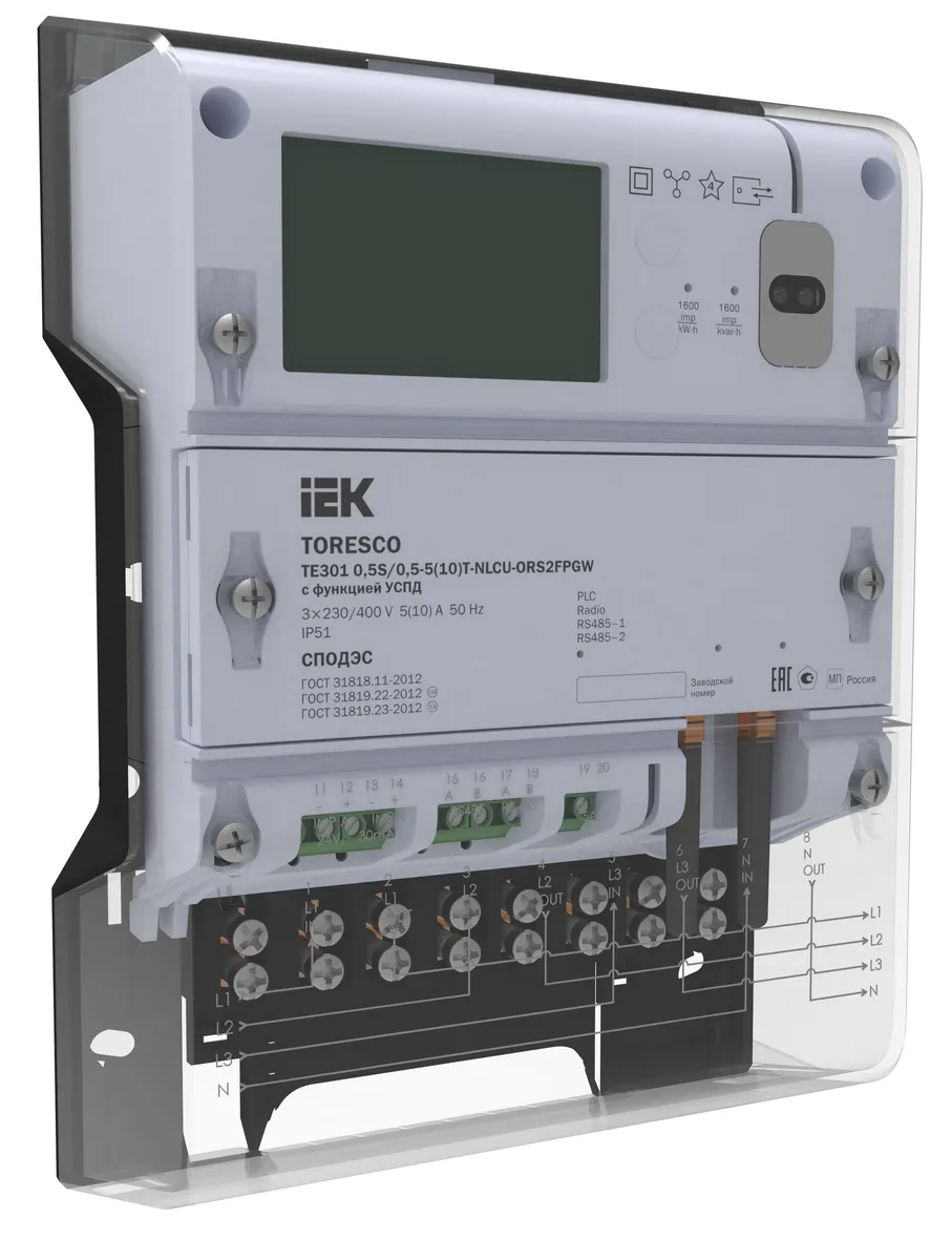 TORESCO Счетчик электрической энергии TE301 0,5S/0,5-5(10)T-NLCU-ORS2FPGW с функцией УСПД IEK TR-TE301-010T-5-URS2FPGW