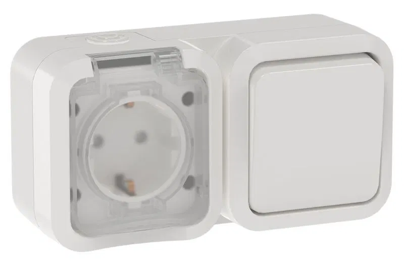 Блок ОП TORS TS342 (розетка + выключатель) 16А IP55 горизонт. бел. IEK TS-G10-6-55-V-K01