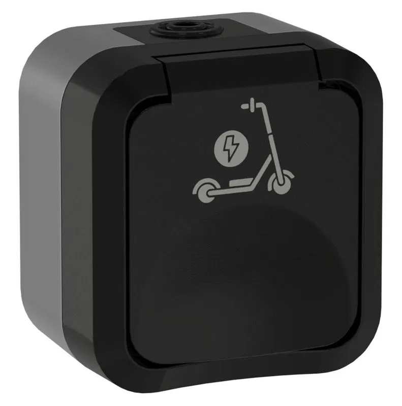 Розетка 1-м ОП TORS TS121 16А IP55 с заземл. защ. шторки с крышкой с иконкой самокат графит IEK TS-R110-16-55-K53