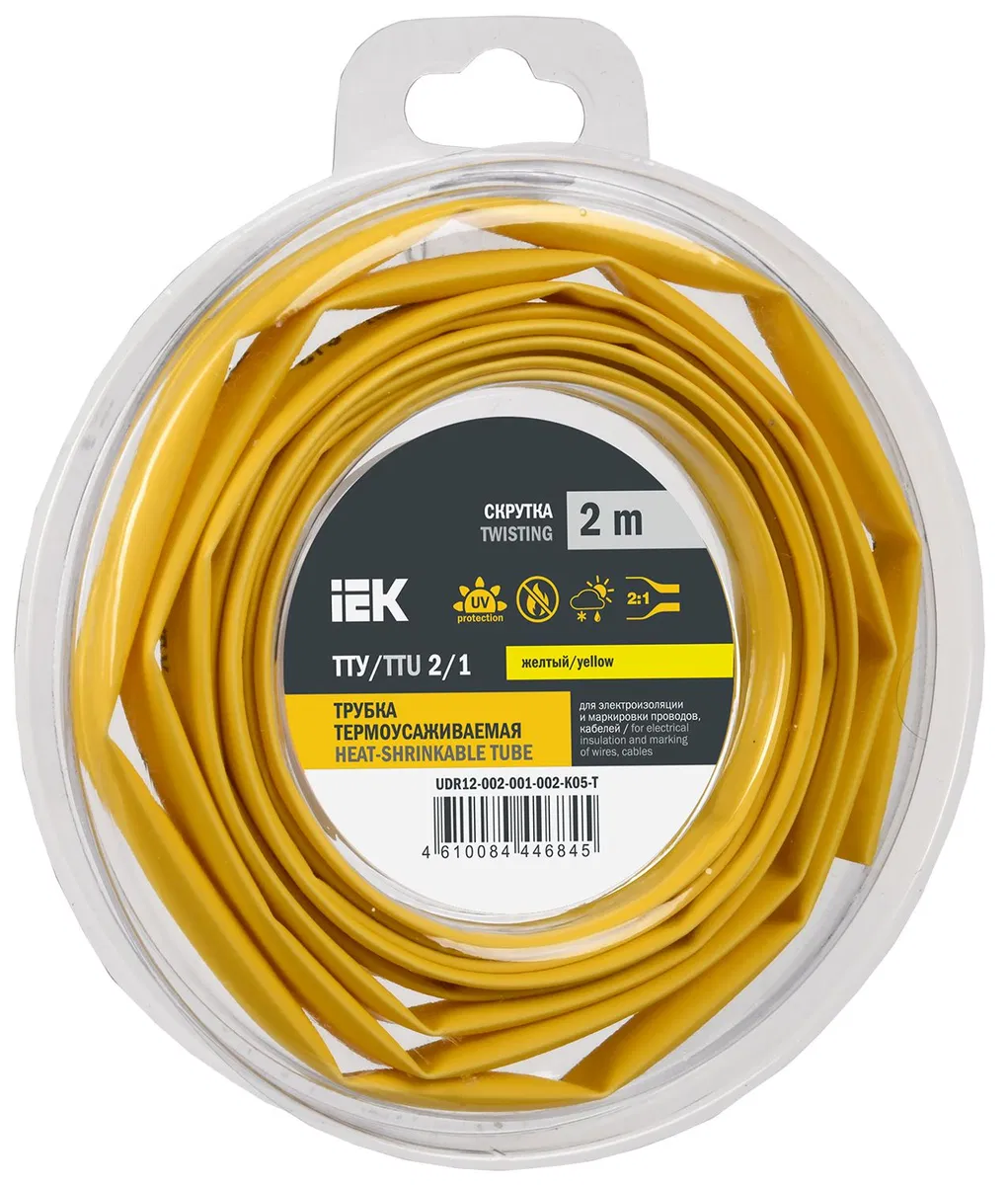 Трубка термоусадочная ТТУ нг-LS 2/1 желтая (2м/упак) IEK UDR12-002-001-002-K05-T