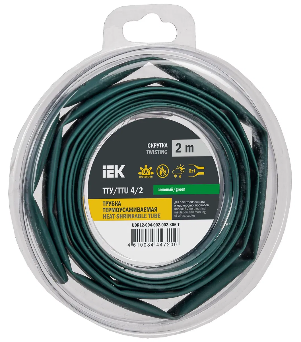 Трубка термоусадочная ТТУ нг-LS 4/2 зеленая (2м/упак) IEK UDR12-004-002-002-K06-T