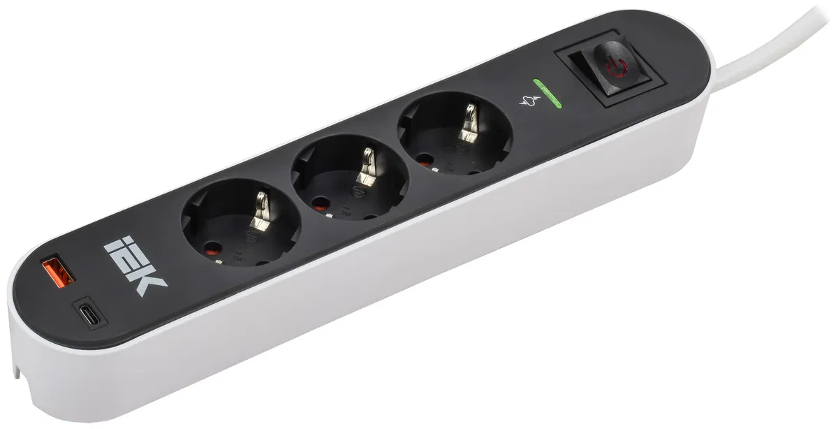 Фильтр сетевой СФ-03К 16А USB A+C 20Вт 3м 3х1,5мм2 черный IEK WFP10-16-03-03-ZKU-K02