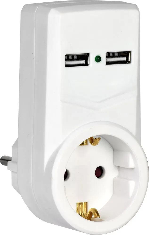 Адаптер Т-01/01 1 место с заземлением 16А 2хUSB 2,1A белый IEK