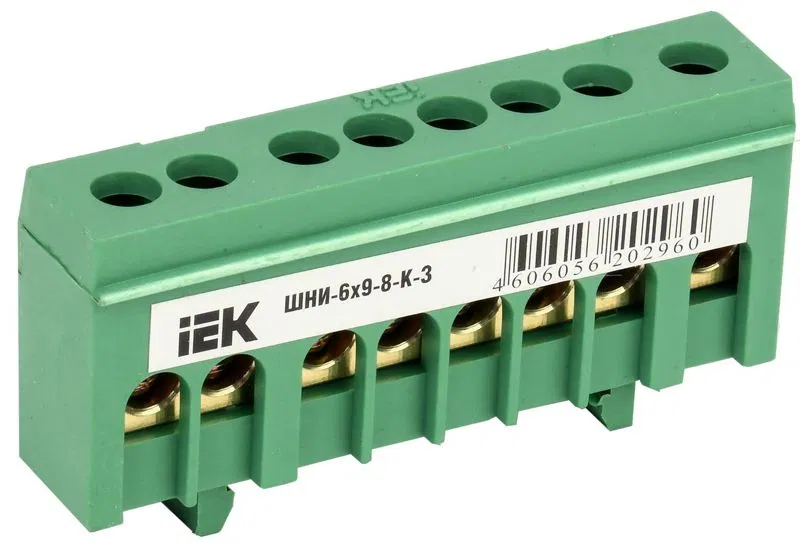 Шина PE "земля" в корп. изол. на DIN-рейку ШНИ-6х9-8-К-З зел. IEK YNN10-69-8KD-K06