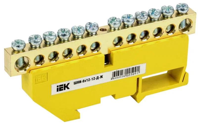 Шина PE "земля" на DIN-изол ШНИ-8х12-12-Д-Ж IEK YNN10-812-12D-K05