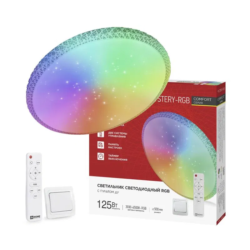 Светильник светодиодный COMFORT MYSTERY-RGB 125Вт 3000-6500К 10000лм 230В 500х80мм с пультом ДУ IN HOME 4690612058900
