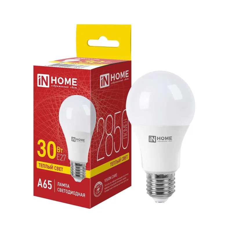 Лампа светодиодная LED-A65-VC 30Вт грушевидная 3000К E27 2850лм 230В IN HOME 4690612066233