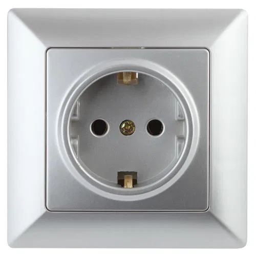 Розетка 1-м СП Solo 4-202-03 16А 250В IP20 2P+E Schuko с заземл. алюм. Intro Б0053651