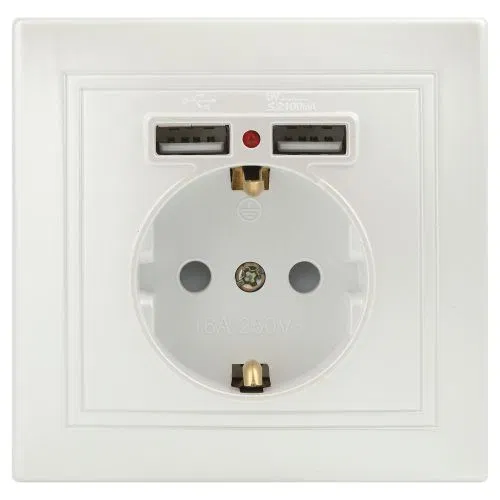 Розетка 1-м СП Plano 1-410-06 IP20 + 2хUSB перламутр Intro Б0053947