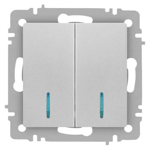 Выключатель 2-кл. СП Accent 6-105-03 10А IP20 250В с подсветкой AL/CU алюм. Intro Б0063511