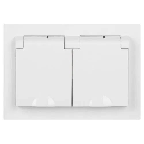 Розетка 2-м СП Accent 6-210-01 16А IP44 250В 2P+E Schuko с крышками защ. шторки AL/CU бел. Intro Б0063577