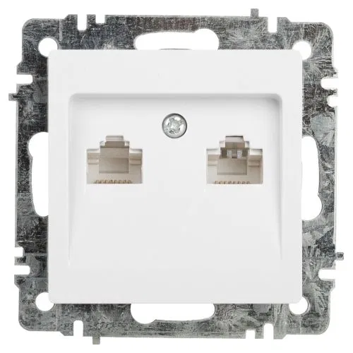 Розетка компьютерная 1-м СП Accent 6-304-01 2xRJ45 IP20 бел. Intro Б0063646