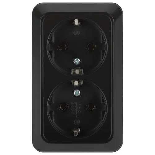 Розетка 2-м ОП Quadro 2-204-05 16А IP20 2х2P+E Schuko 250В с заземл. антрацит Intro Б0069696