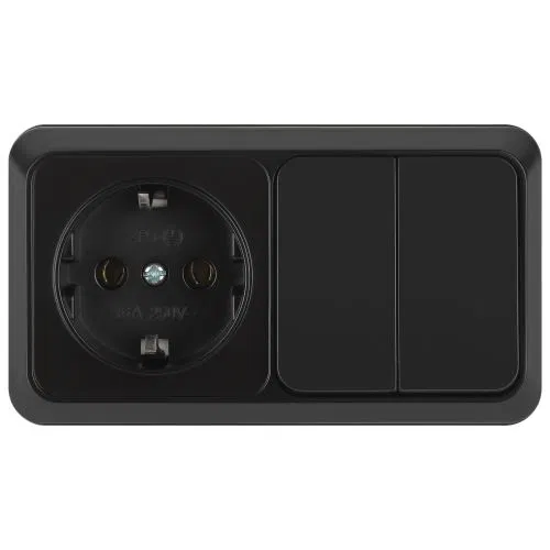 Блок розетка с выключателем 2-м ОП Quadro 2-702-05 10-16-А-250В IP20 горизонт. антрацит Intro Б0069705