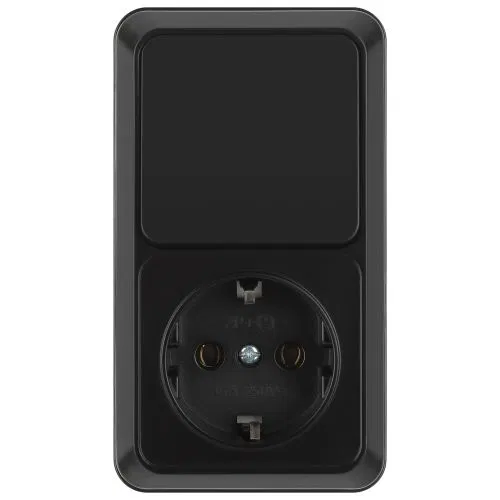 Блок розетка с выключателем 1-м ОП Quadro 2-705-05 10-16-А-250В IP20 вертикал. антрацит Intro Б0069706