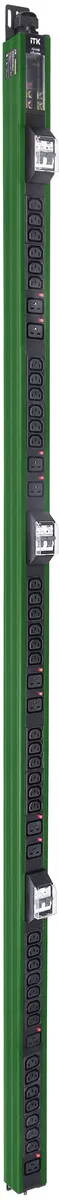 ITK BASE PDU вертикальный PV1113 45U 3 фазы 32А 38 розеток C13 + 10 розеток C19 с клеммной колодкой и кабелем 6м вилка IEC60309 (промышленная) зелёный BS-PV46-38C13-10C19-13-02
