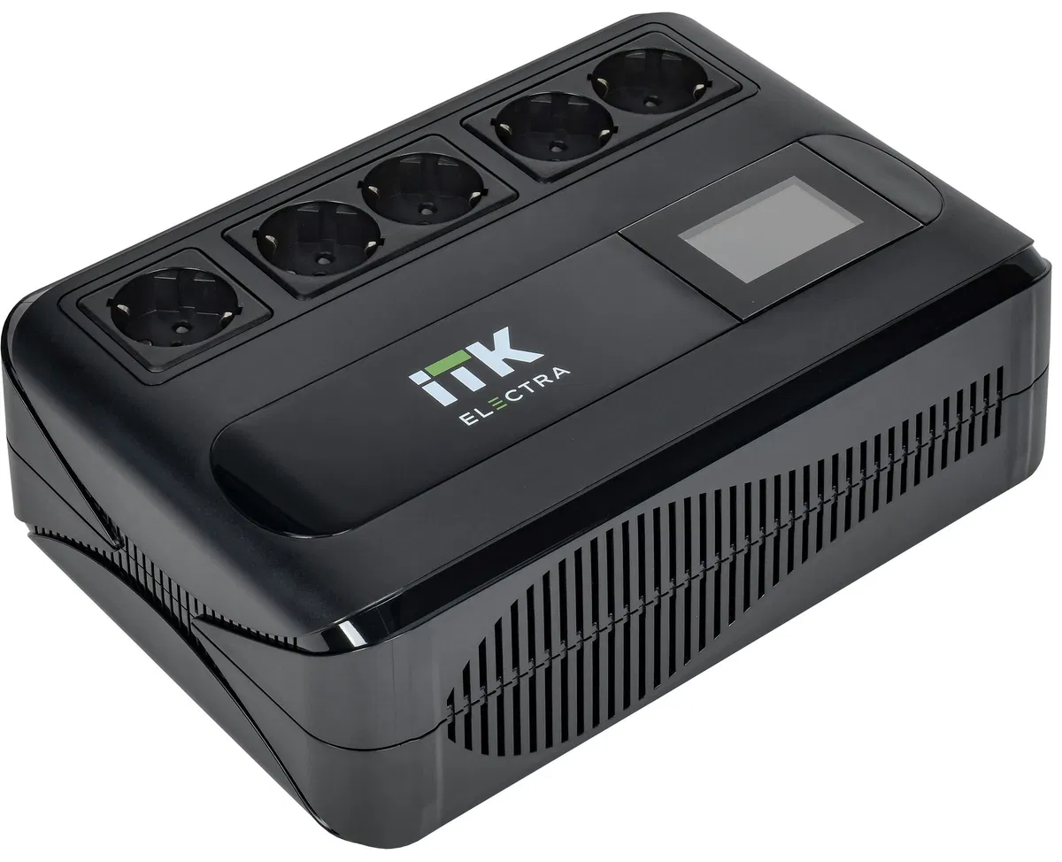 ITK ELECTRA LT5 ИБП однофазный линейно-интерактивный 1000ВА/600Вт 5хSchuko LCD дисплей АКБ 1х9AH USB+USB Charge RJ45/11 ELT5-1000VA-1-001