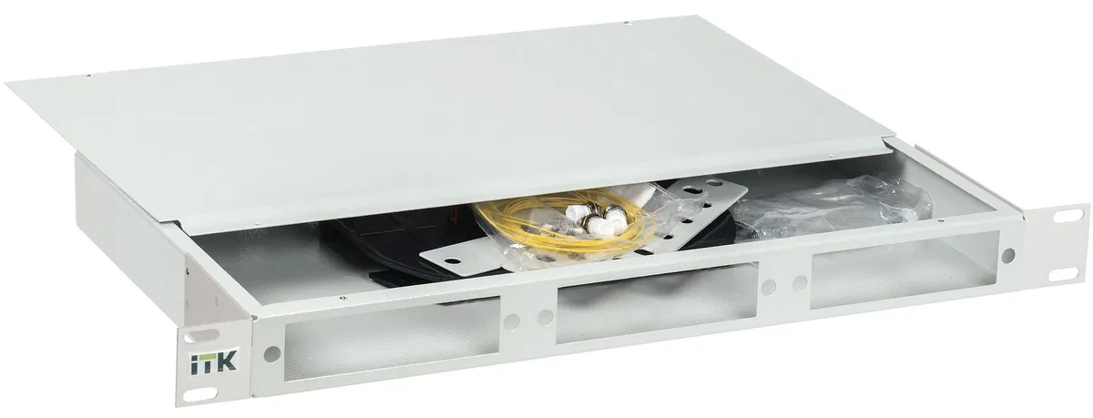 ITK Кросс оптический 1U укомплектованный LC (duplex) 12шт (OS2) черный IND-FOBX24-1U-12LCUD09