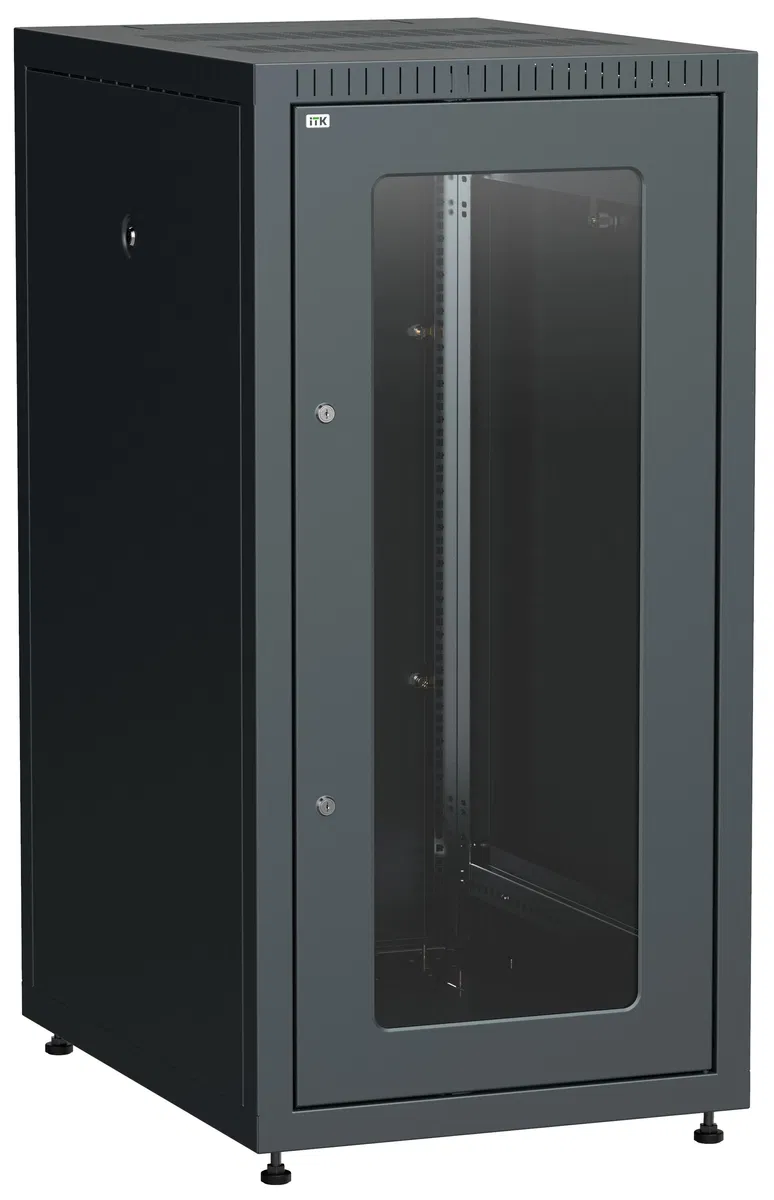 ITK LINEA E Шкаф напольный сетевой 19" 24U 600х800мм стеклянная передняя дверь задняя металлическая черный LE05-24U68-GM