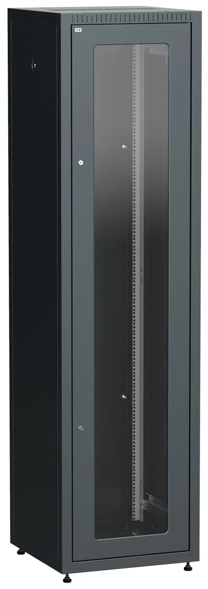 ITK LINEA E Шкаф напольный сетевой 19" 33U 600х600мм стеклянная передняя дверь задняя металлическая черный LE05-33U66-GM