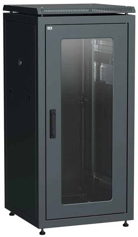 Шкаф сетевой 19дюйм LINEA N 18U 600х600мм стеклянная передняя дверь задняя металлическая черн. ITK LN05-18U66-GM