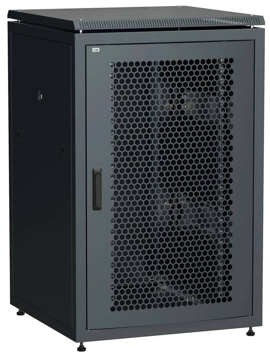 ITK LINEA N Шкаф сетевой 19" 18U 800х800мм перфорированная передняя дверь задняя металлическая черный LN05-18U88-PM
