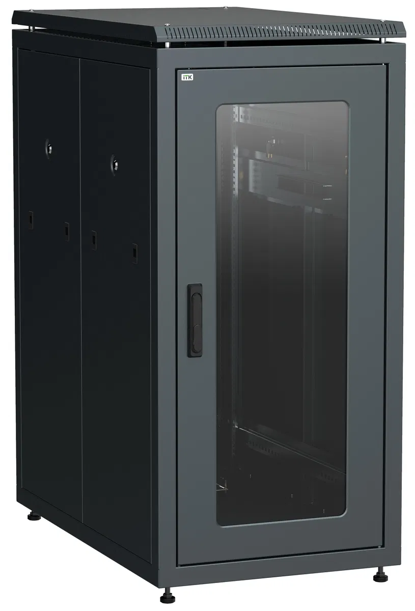 ITK LINEA N Шкаф напольный сетевой 19" 24U 800х1000мм стеклянная передняя дверь задняя металлическая черный LN05-24U81-GM