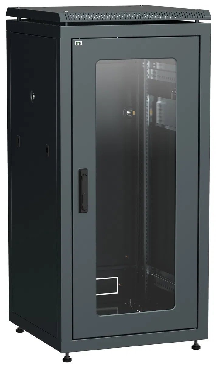 ITK LINEA N Шкаф сетевой 19" 28U 600х800мм стеклянная передняя дверь черный LN05-28U68-G