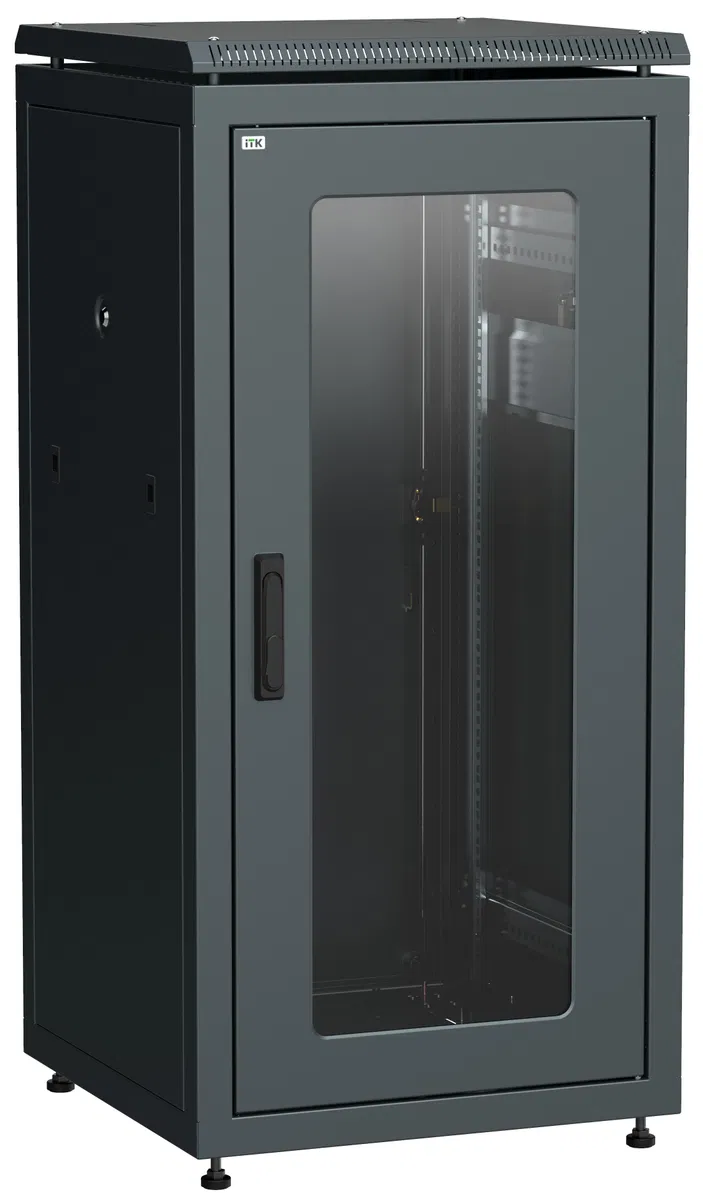 ITK LINEA N Шкаф сетевой 19" 28U 600х800мм стеклянная передняя дверь задняя металлическая черный LN05-28U68-GM
